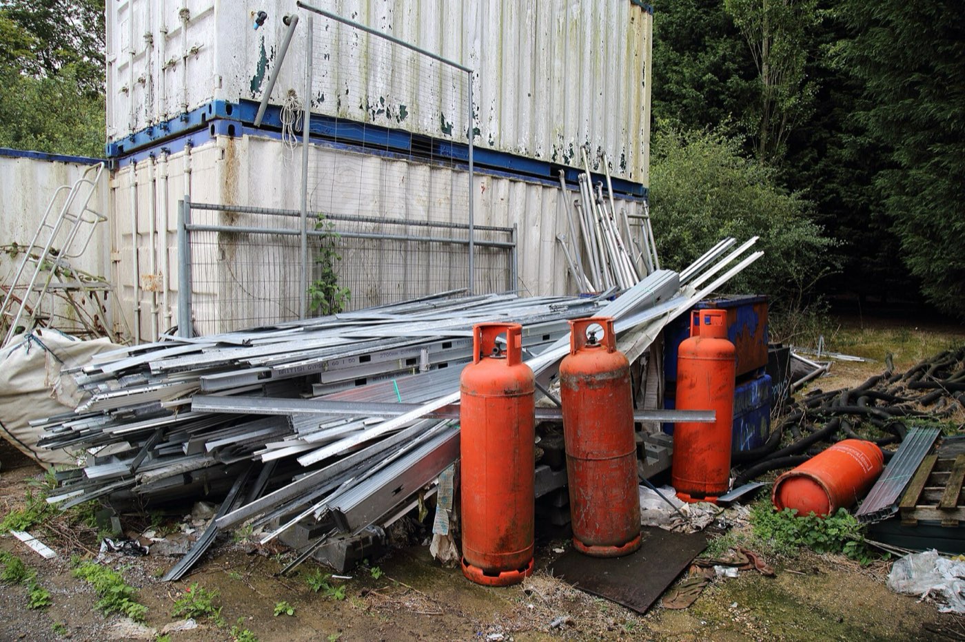 Baled aluminium scrap stacked at a metal recycling facility