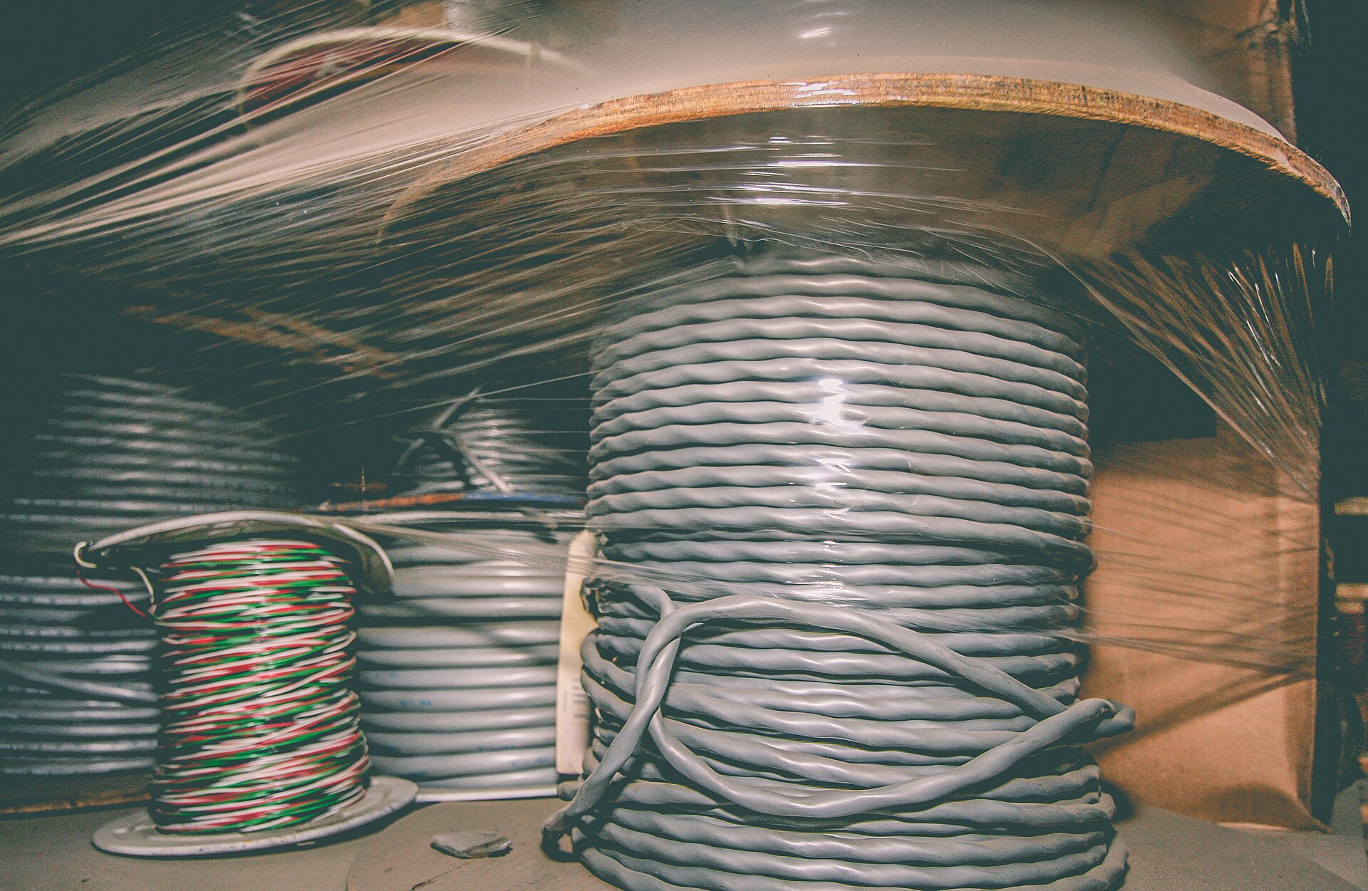 Bundles of copper wire scrap prepared for shipment at a recycling yard