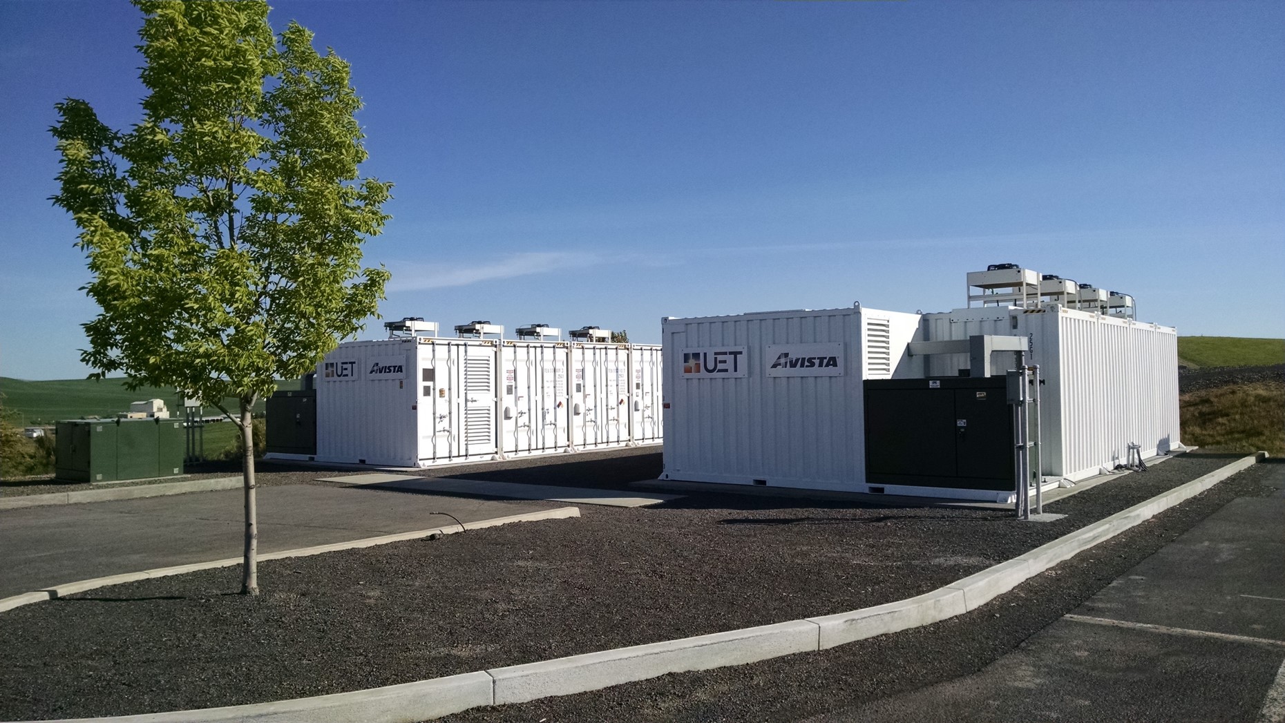 Rows of lithium-ion battery modules in an energy storage installation