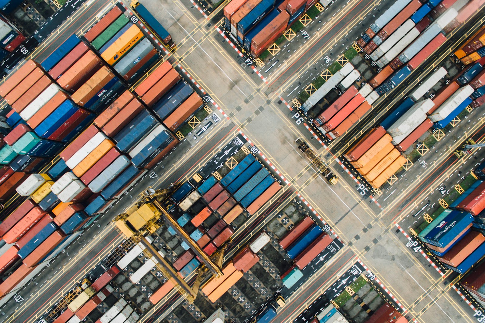 Aerial view of a global container port handling cross-border trade