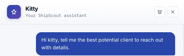 Kitty, the ShipScout assistant, answering a question